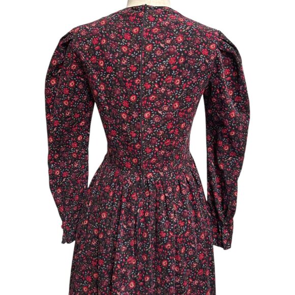 80s Vintage Laura Ashley Corduroy Dress Floral Cottage Preppy Puff Sleeve. - Picture 3 of 13